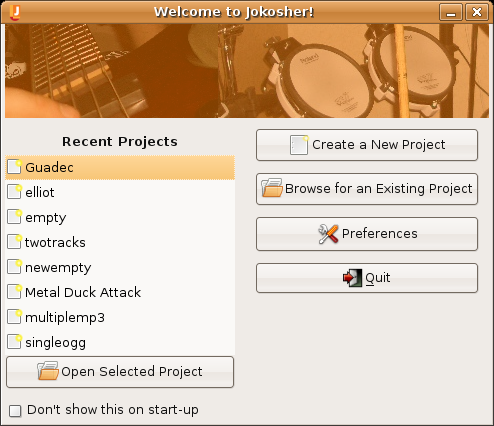 Jokosher Welcome Dialog